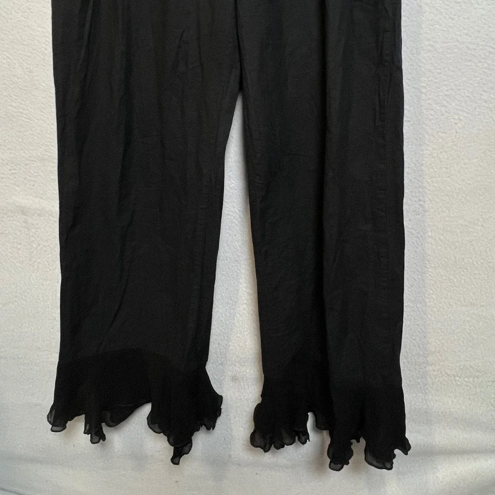 PrettyLittleThing Black Cotton Wide Leg Ruffle Hem Pants Womens Medium